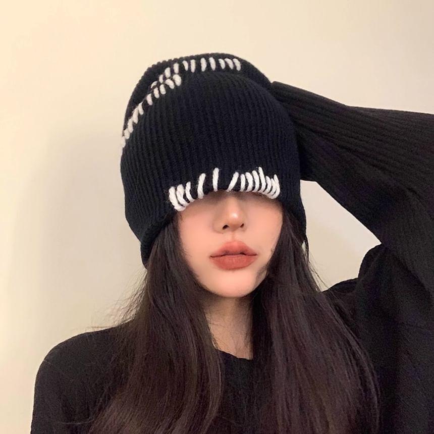 Contrast Stitching Ribbed Beanie Product Image