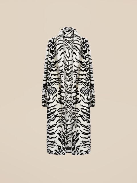 White and black long fur coat Product Image