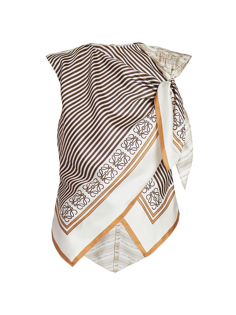 Womens LOEWE x Paulas Ibiza Scarf-Print Knot Silk Asymmetric Top Product Image