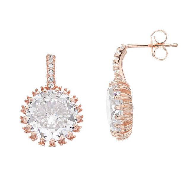 18k Rose Gold Over Silver Cubic Zirconia Halo Drop Earrings, Womens, Rose Gold Tone Product Image