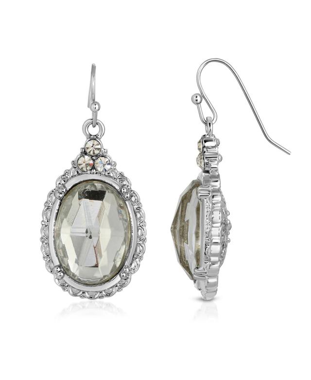 1928 Jewelry Silver Tone Crystal Oval Drop Earrings Product Image