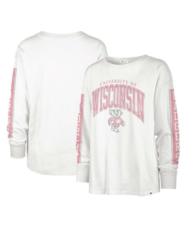 Womens 47 Brand White Distressed Wisconsin Badgers Statement Soa 3-Hit Long Sleeve T-shirt Product Image