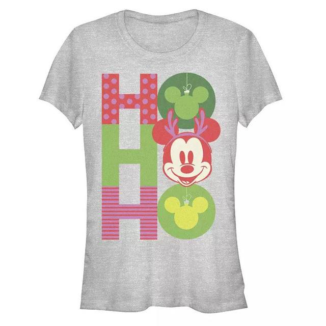 Disneys Mickey Mouse Juniors Christmas Ornaments Graphic Tee, Womens Athletic Grey Product Image