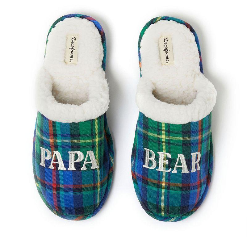 Dearfoams Papa Bear Mens Plaid Scuff Slippers Blue Plaid Product Image