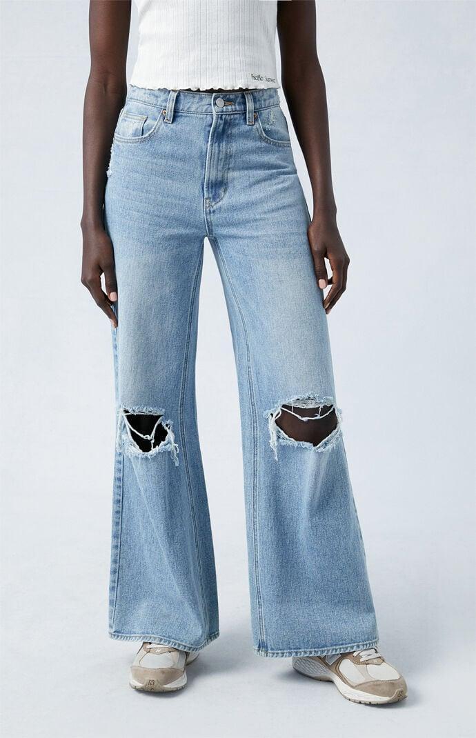 Womens Nora Light Indigo Ripped Wide Leg Jeans Product Image