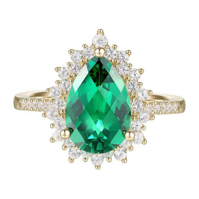 14k Gold Over Silver Lab-Created Emerald, Lab-Created White Sapphire Solitaire Ring, Womens Gold Tone Product Image