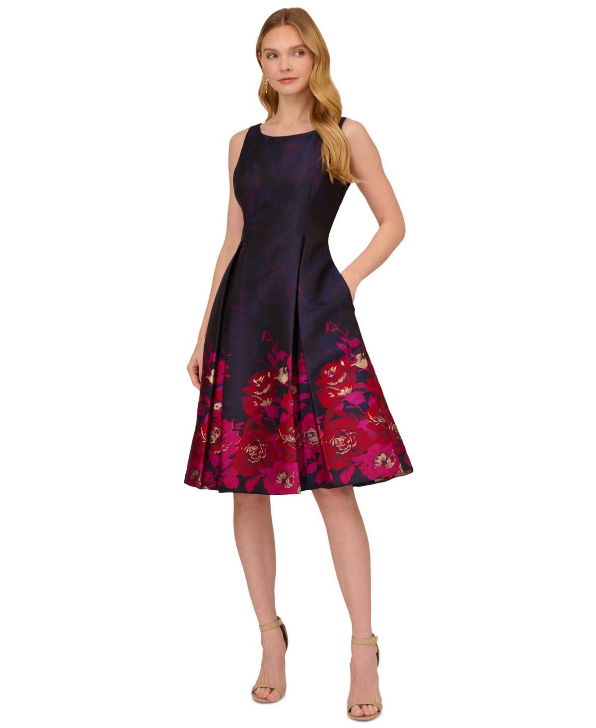 Adrianna Papell Border Jacquard Dress (Navy/Pink ) Women's Dress Product Image