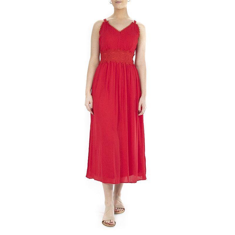 Womens Nina Leonard Crochet Trim Maxi Dress Product Image