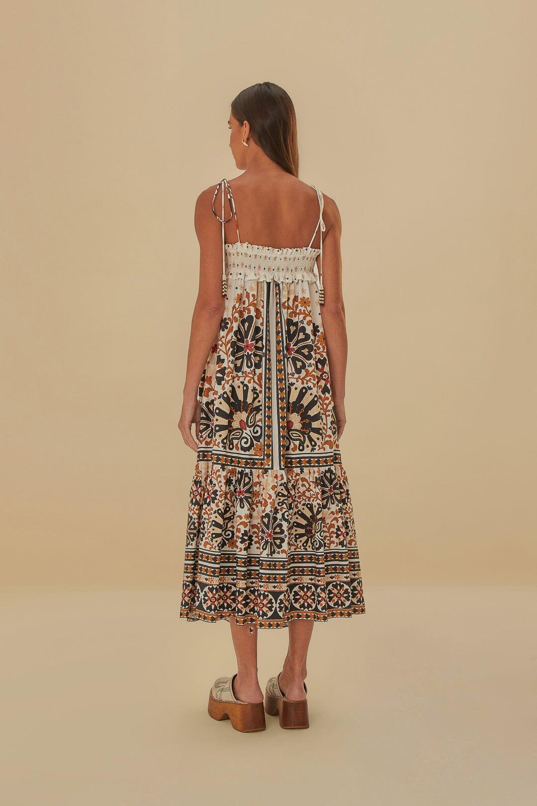 Flower Fan Tapestry Off-White Midi Dress Product Image