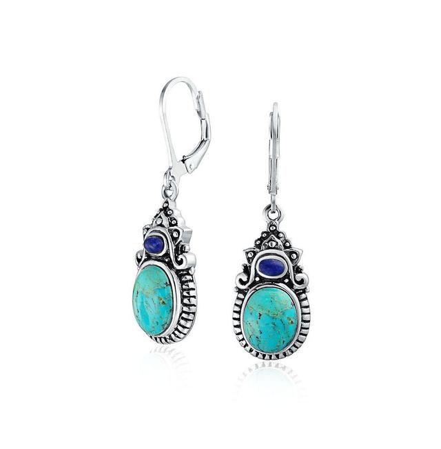 Bling Jewelry South Western Style Multi Stones Stabilized Turquoise Oval Lapis Lever back Dangle Earrings For Women .925 Sterling Silver Product Image