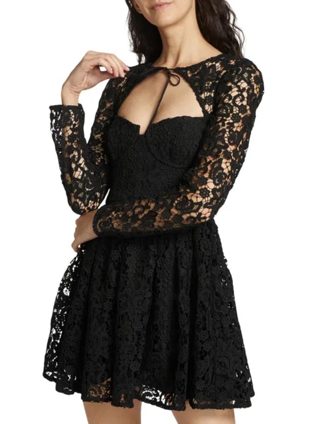 Lace Cutout Tie-neck Mini Dress In Black Product Image