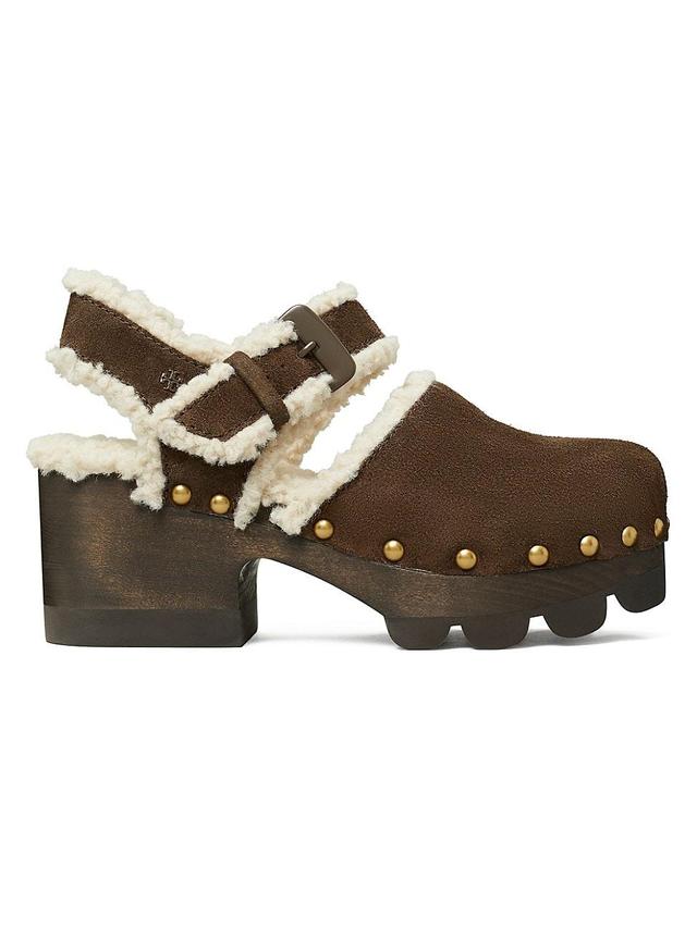 Womens Shearling-Trimmed Suede Clogs Product Image