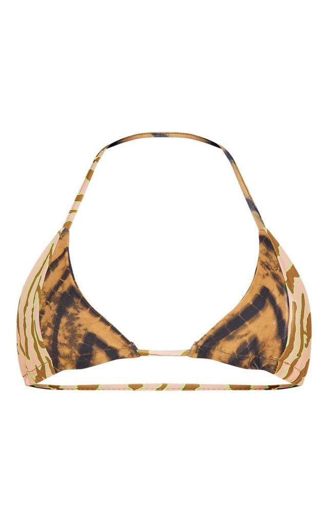 Brown Contrast Print Triangle Bikini Top Product Image