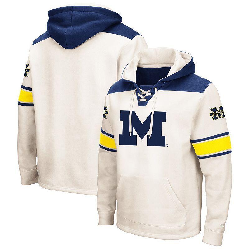 Mens Colosseum Cream Michigan Wolverines Big & Tall Hockey Lace-Up Pullover Hoodie Product Image