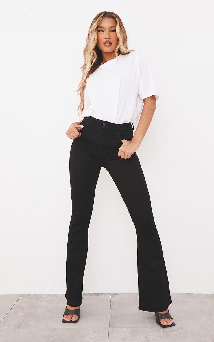 Black 5 Pocket Stretch Flared Jeans Product Image