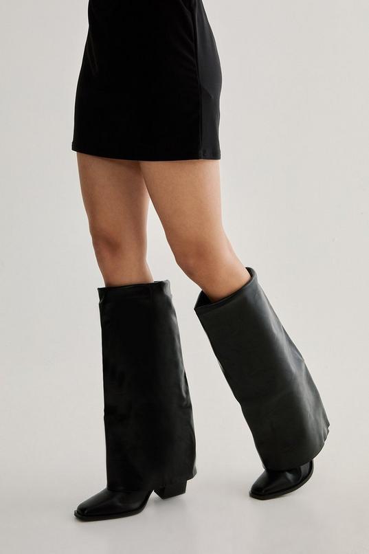 Faux Leather Fold-Over Knee High Boot product image