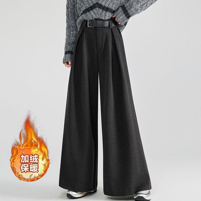 High Waist Plain Wide Leg Pants Product Image