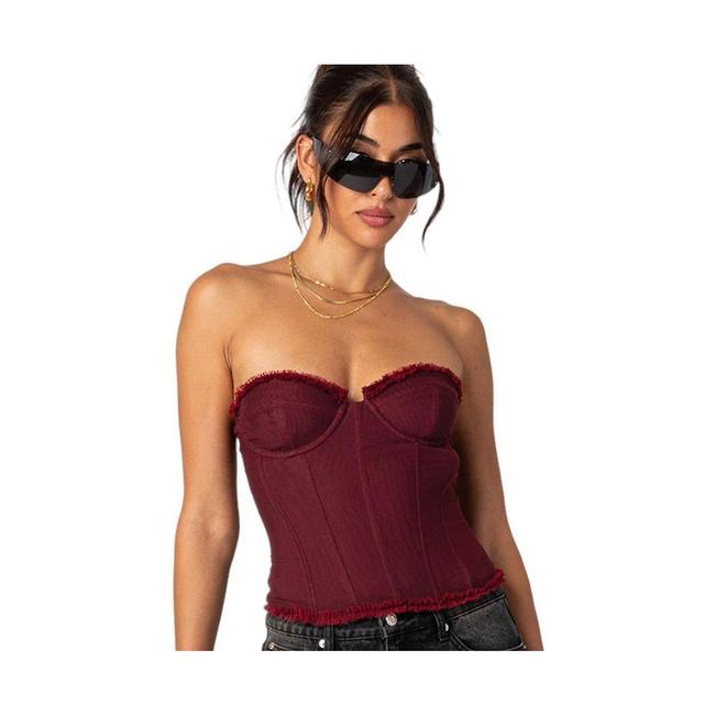 EDIKTED Deirdre Lace-Up Strapless Mesh Corset Top Product Image