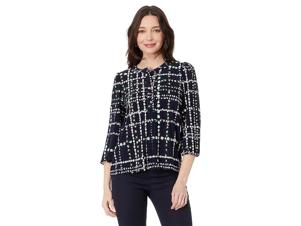 Tommy Hilfiger 3/4 Sleeve Ditsy Floral Popover Top (Sky Captain Multi) Women's Clothing Product Image