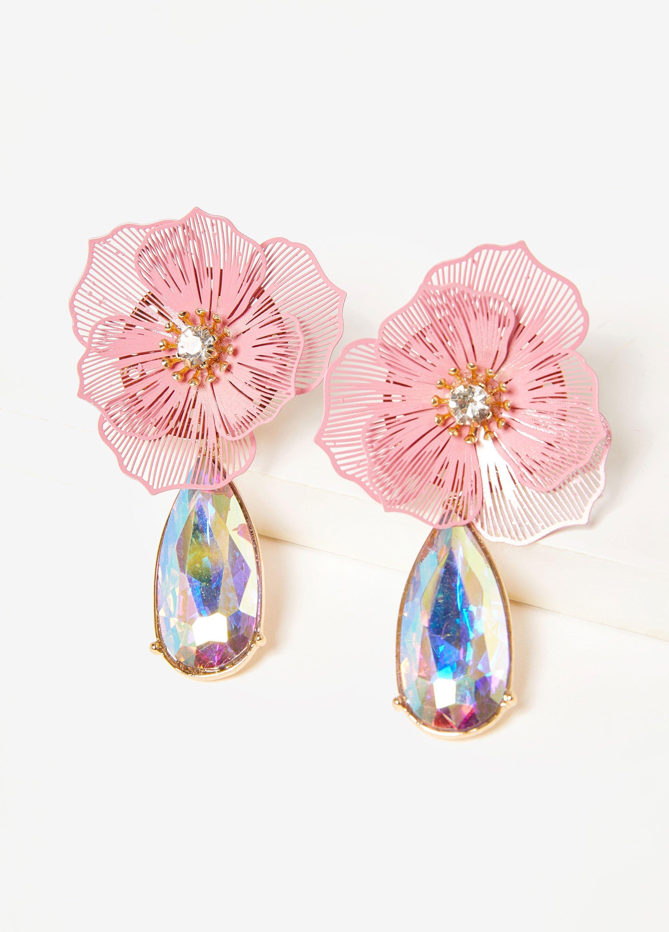 Plus Size Flower Crystal Clip On Earrings, - Ashley Stewart Product Image