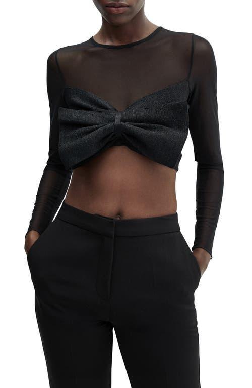 MANGO Oversize Bow Crop Mesh Top Product Image