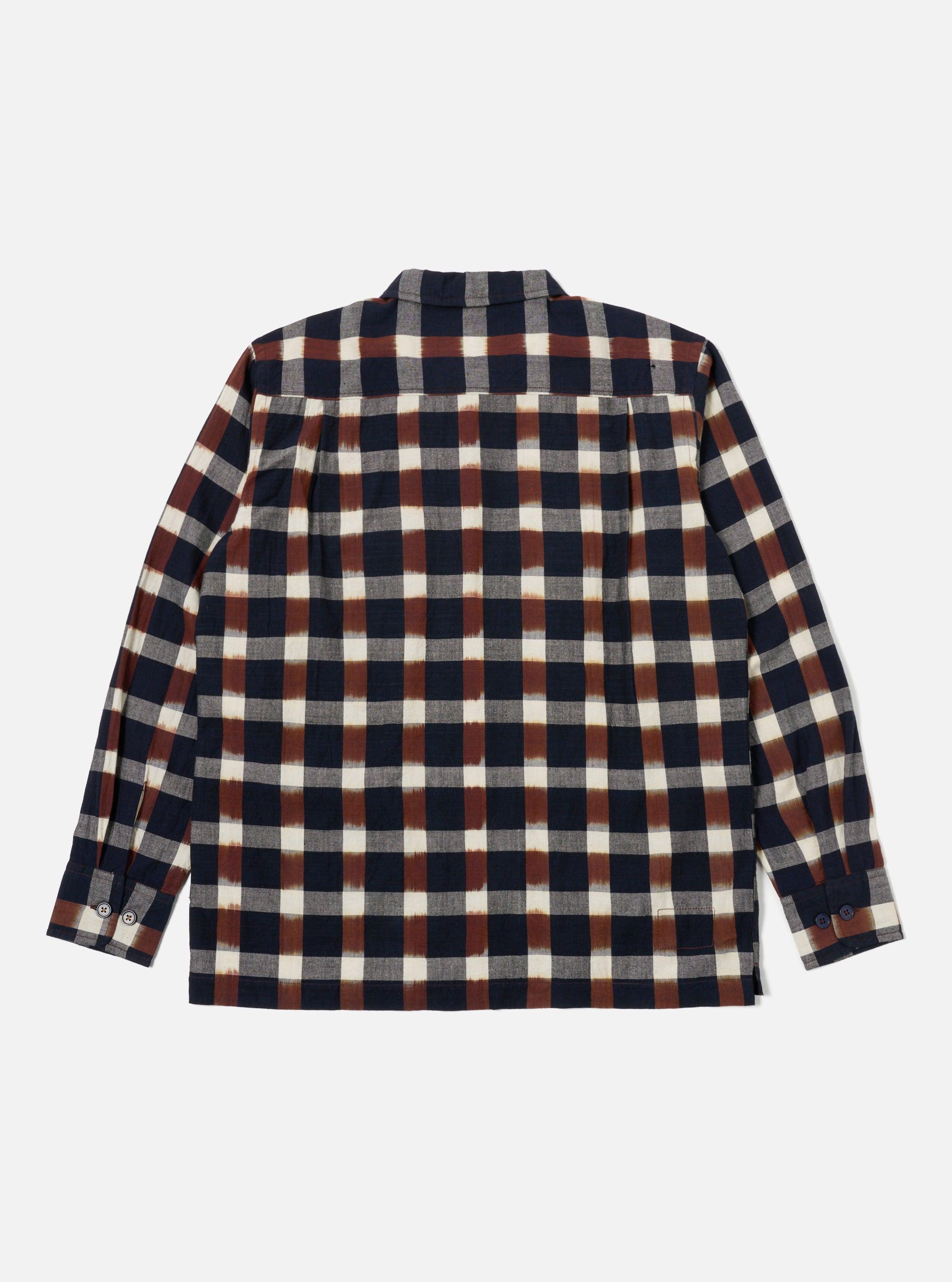 Universal Works L/S Utility Shirt in Navy/Brown Check Ikat Product Image