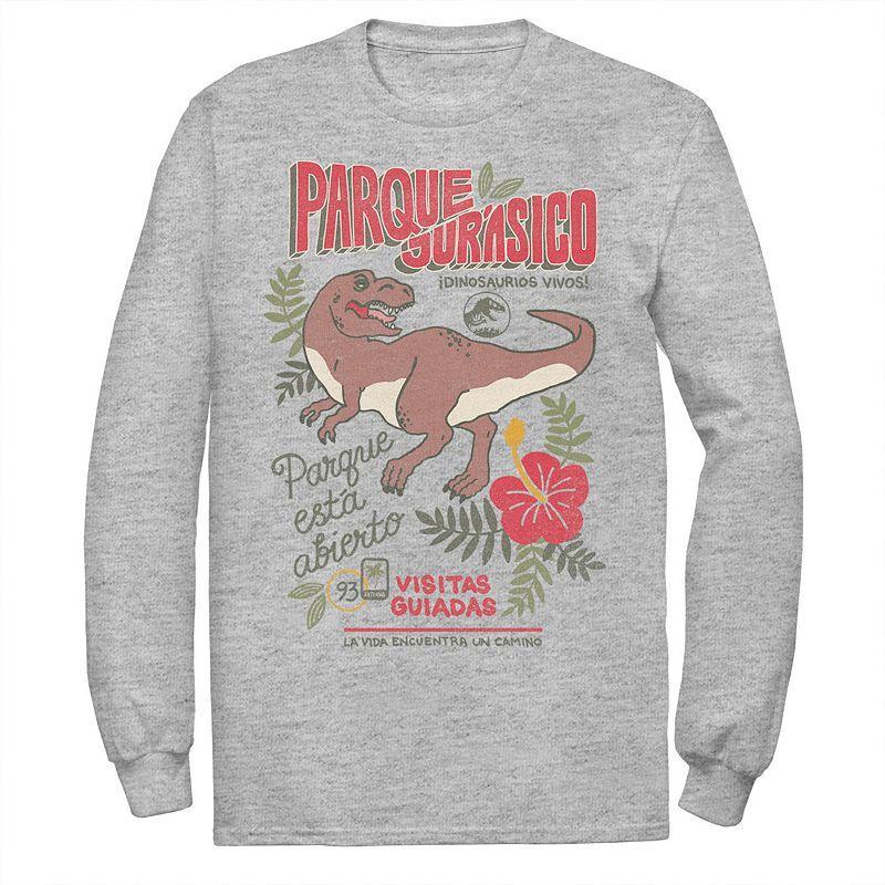 Mens Jurassic Park Spanish Opening Day Poster Tee Athletic Grey Product Image