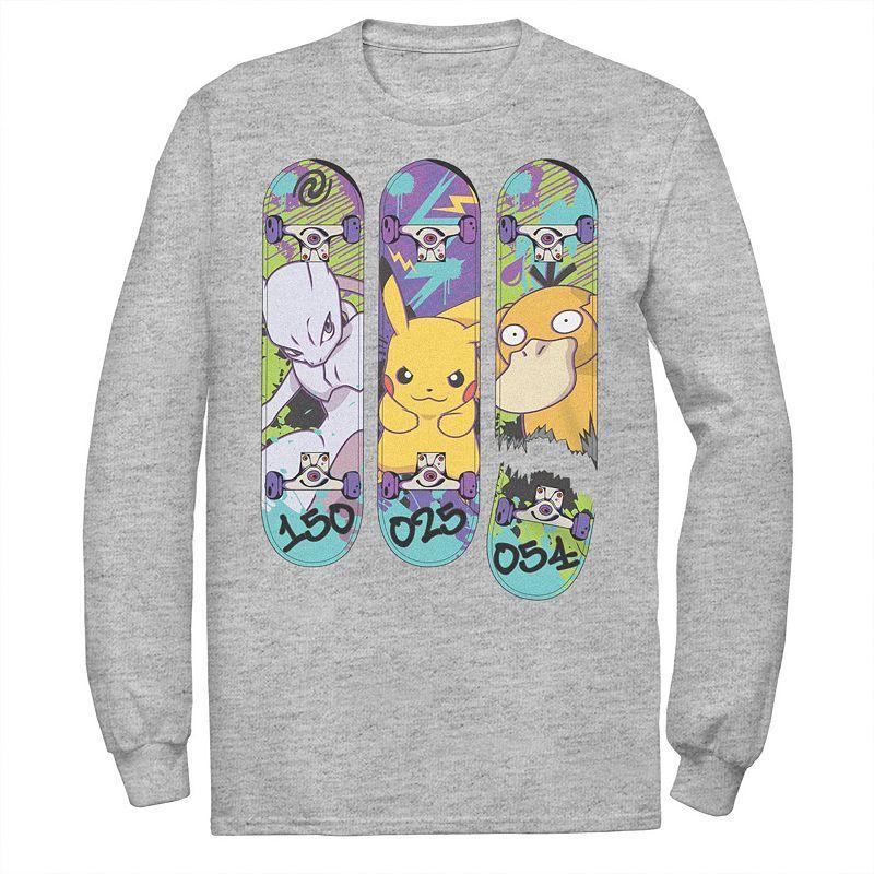 Big & Tall Pokemon Mewtwo Pikachu Psyduck Long Sleeve Tee, Mens Athletic Grey Product Image