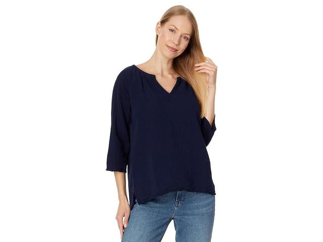 Mod-o-doc 3/4 Sleeve Split Neck Top Licorice) Women's Clothing Product Image