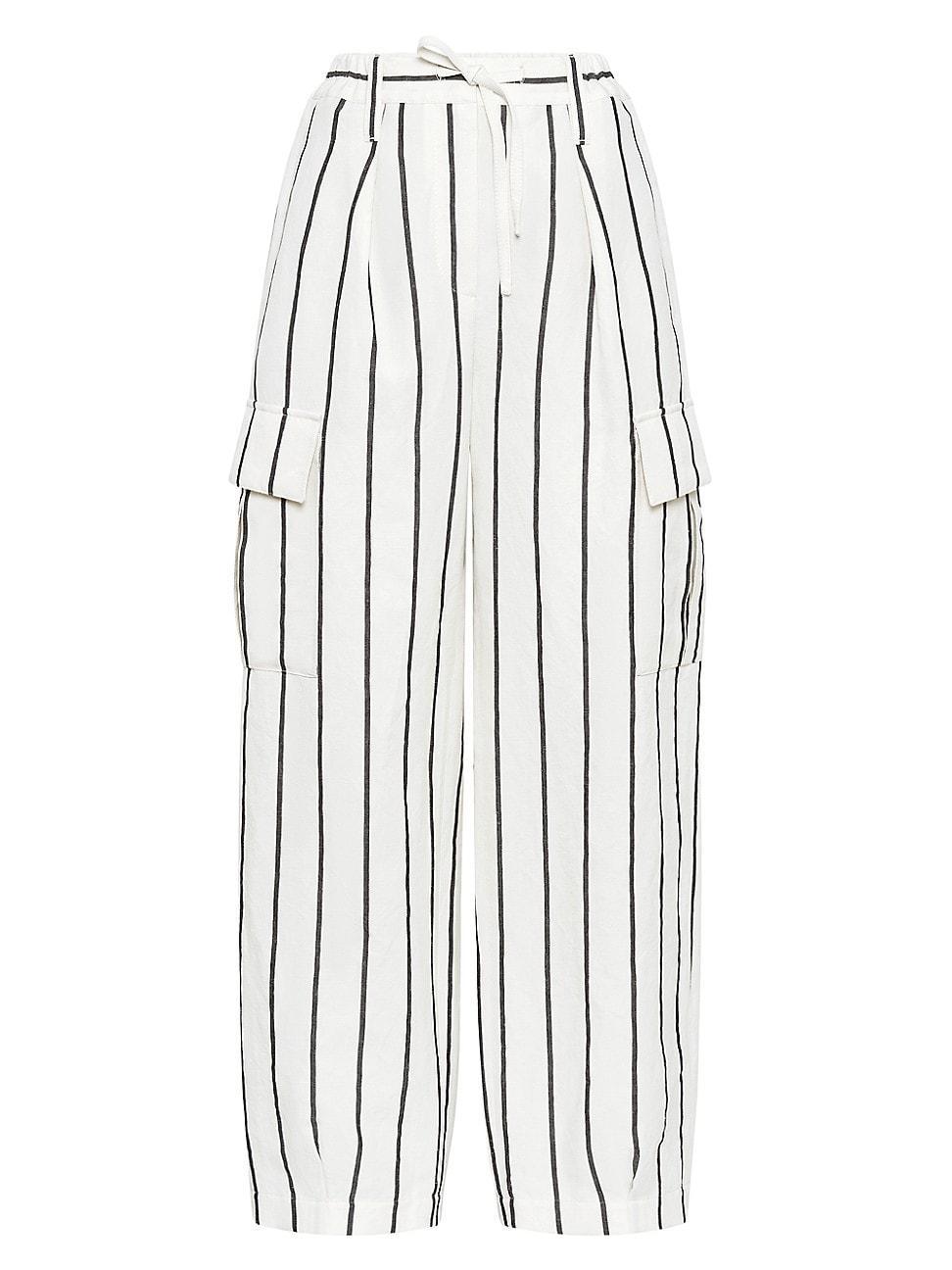 Womens Striped Linen And Cotton Baggy Cargo Trousers Product Image