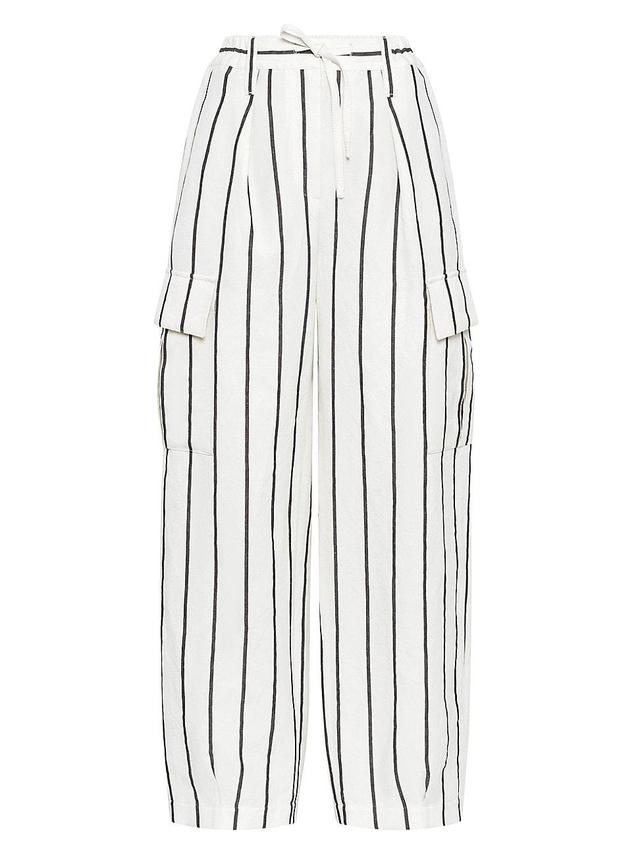 Womens Striped Linen And Cotton Baggy Cargo Trousers Product Image