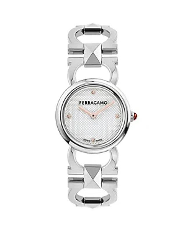 25mm Double Gancini Stud Watch With Silver Dial, Stainless Steel In White Product Image