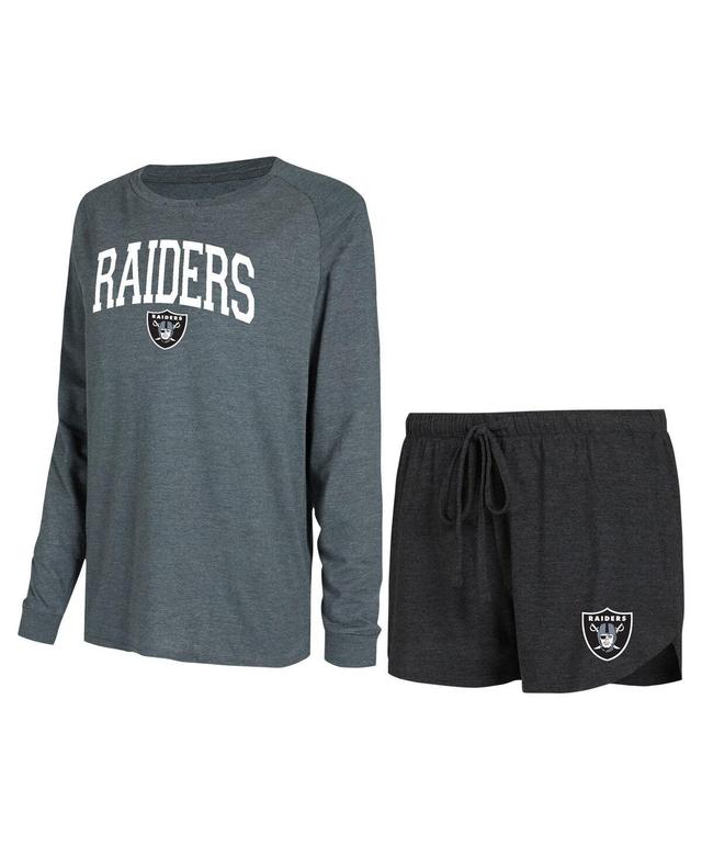 Womens Concepts Sport Black/Charcoal Las Vegas Raiders Raglan Long Sleeve T-Shirt & Shorts Lounge Set Product Image