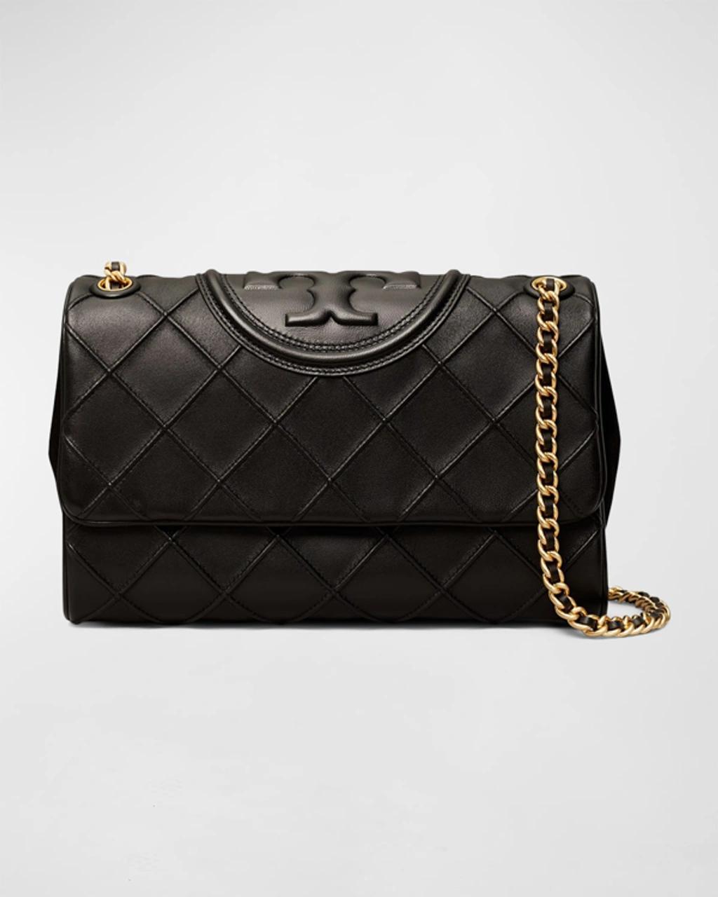 TORY BURCH Fleming Woven Lambskin Convertible Shoulder Bag In Black Product Image