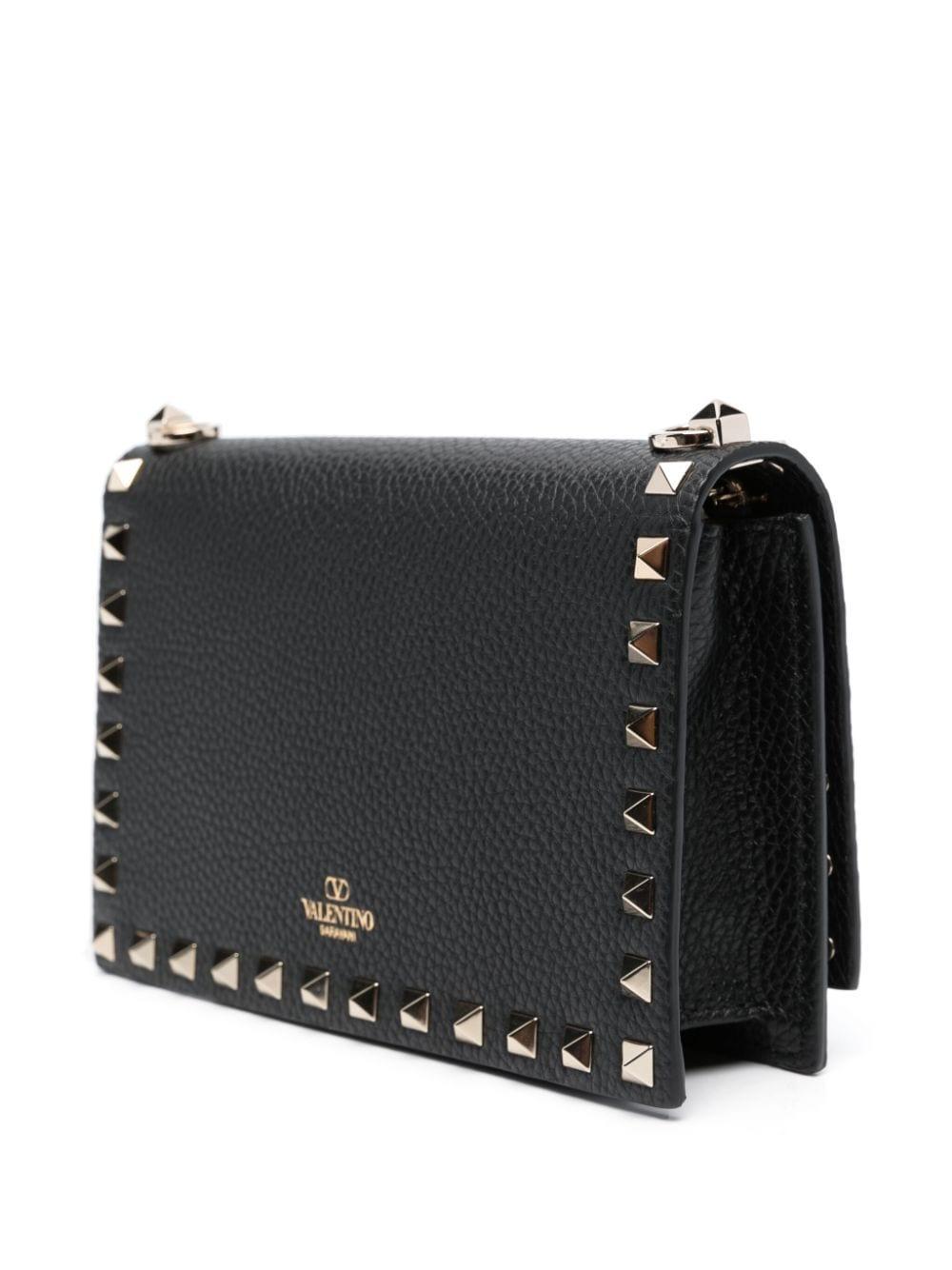 Rockstuds Flap Leather Pouch Crossbody Bag In Black Product Image