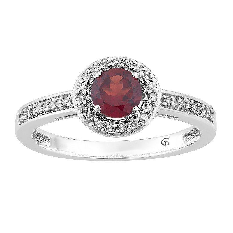 10k White Gold Garnet & 1/6 Carat T.W. Diamond Halo Ring, Womens, Red Product Image