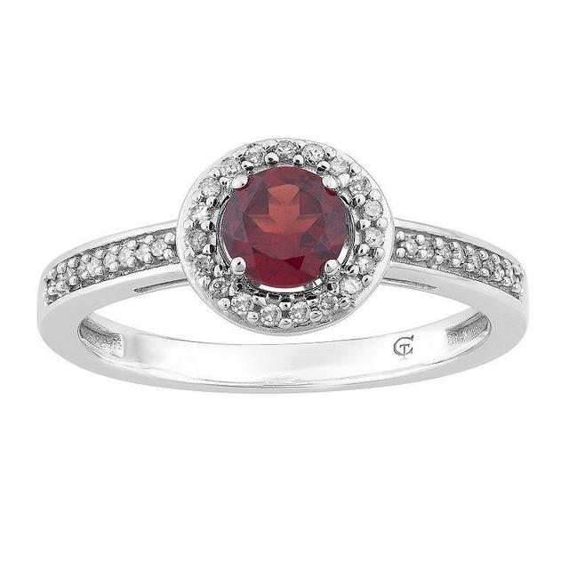 10k White Gold Garnet & 1/6 Carat T.W. Diamond Halo Ring, Womens 10k Whgold Product Image