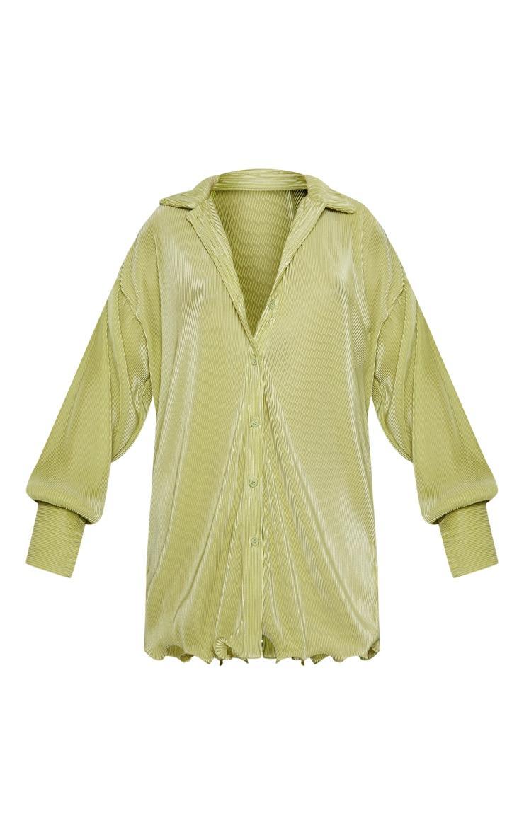 Lime Plisse Frill Hem Shirt Dress Product Image