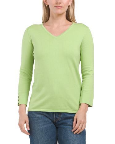 Pima Cotton Blend Classic V Sweater for Women | Cotton/Nylon Product Image