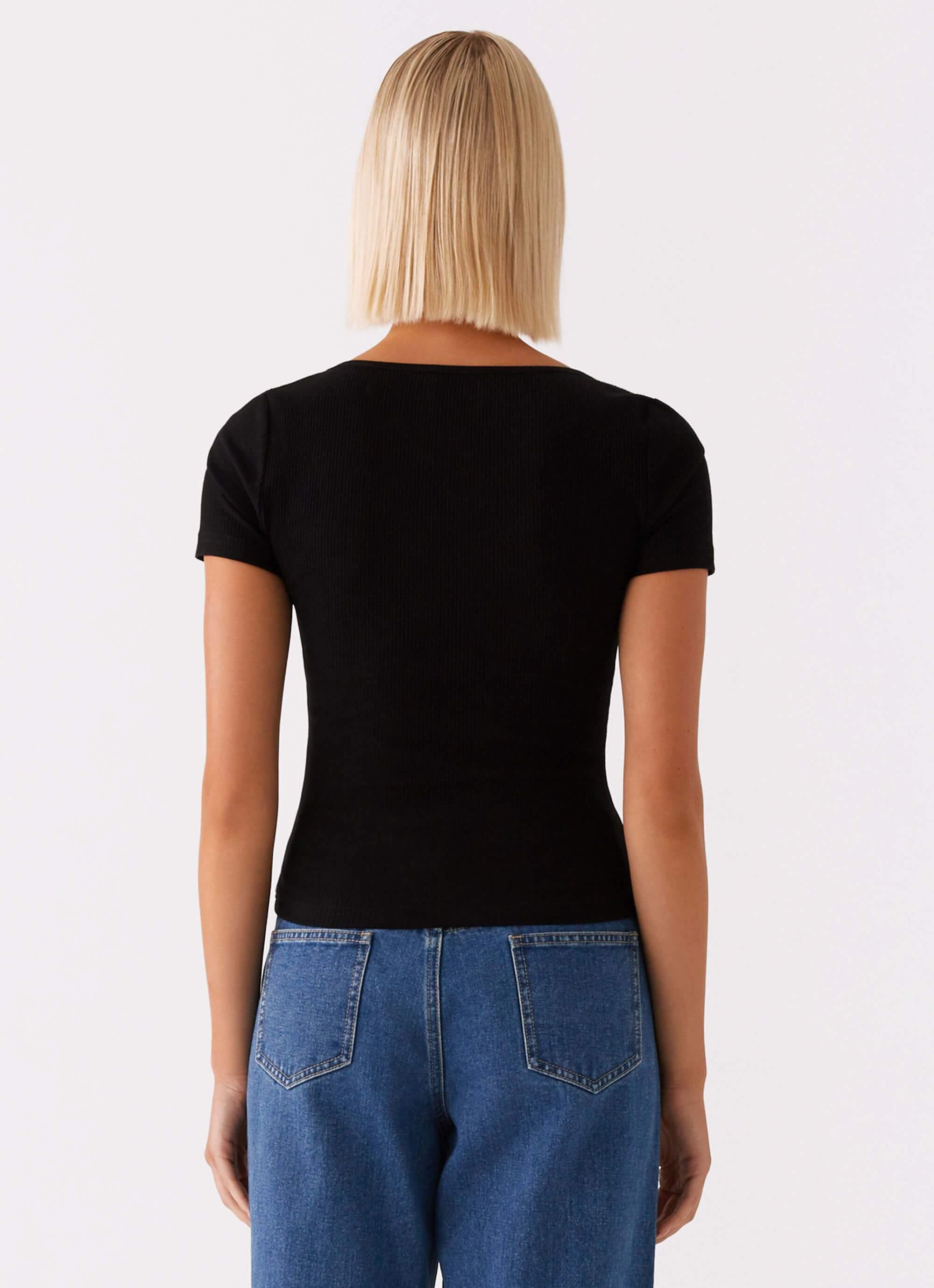 Signature Monogram Square Neck Top - Black Product Image