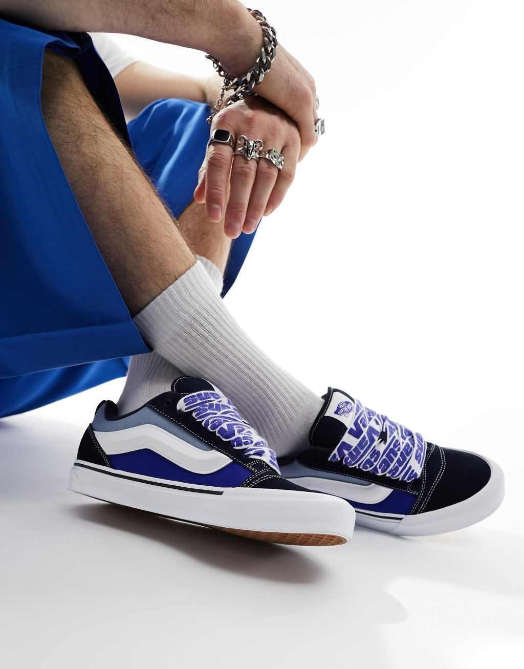 Vans Knu Skool sneakers with graphic laces in blue and white Product Image