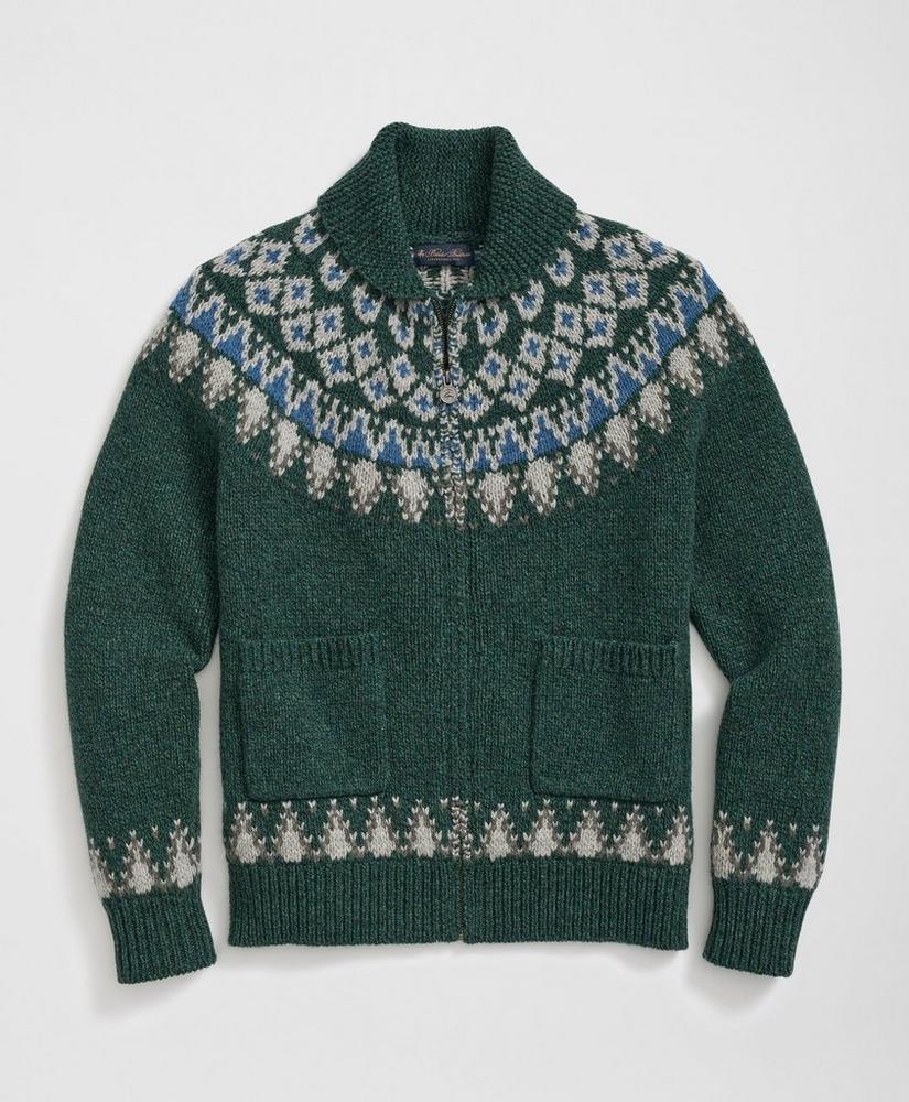 Wool Full-Zip Cardigan with Fair Isle Motif Product Image