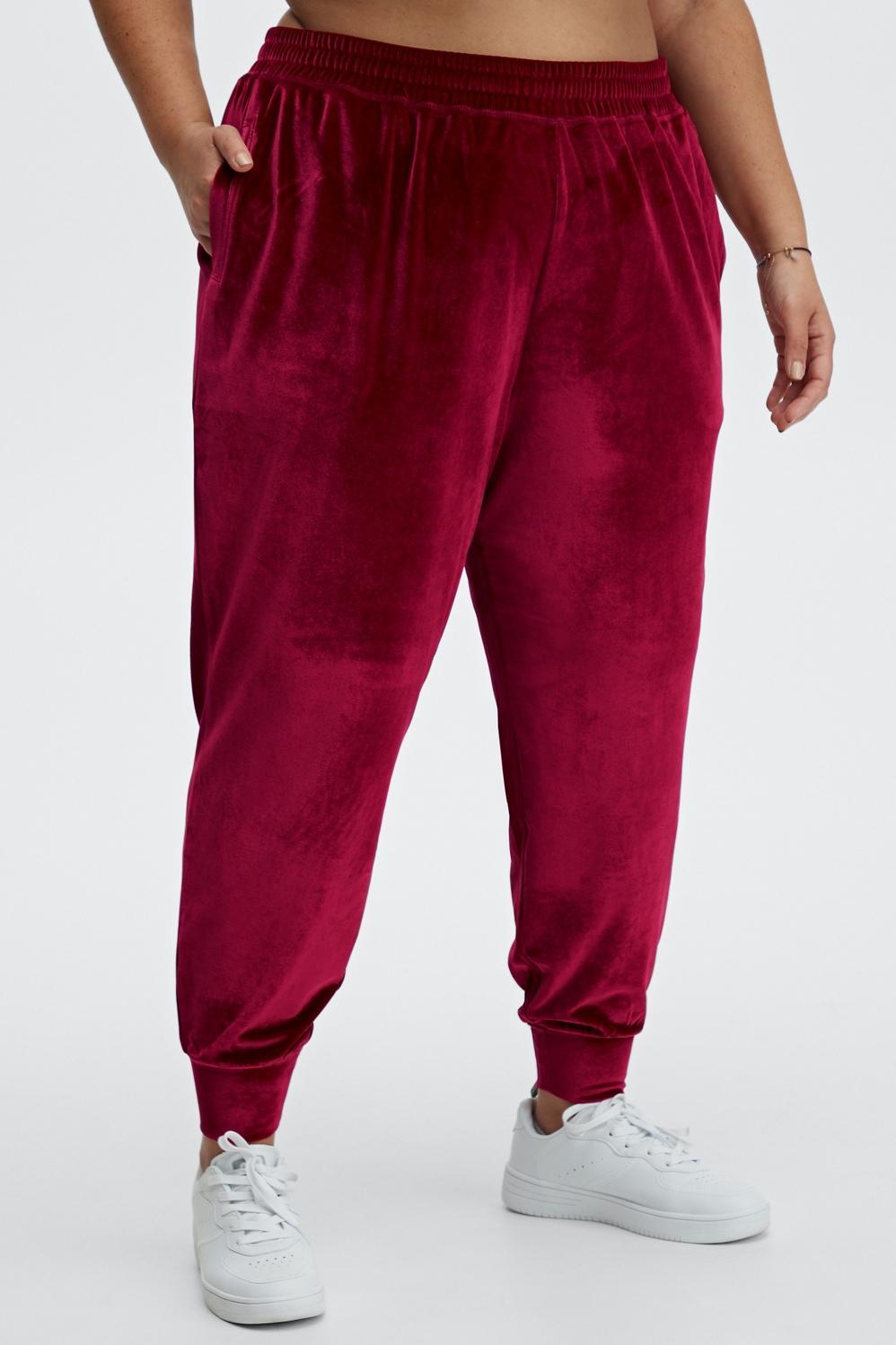 Fabletics Luxe Velour Jogger Womens red plus Size 4X Product Image