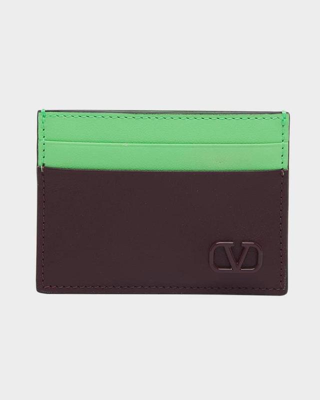 Men's Mini VLogo Bicolor Leather Card Holder Product Image