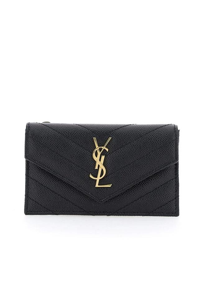 SAINT LAURENT Monogram Quilted Grain De Poudre Card Case In Black Product Image