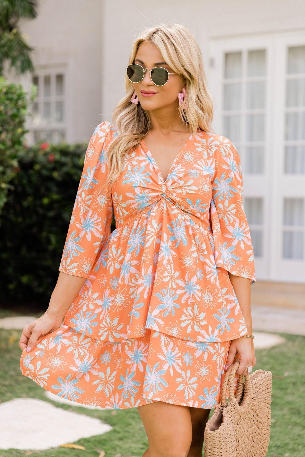 Morning Mimosas Bright Orange Floral Mini Dress FINAL SALE product image