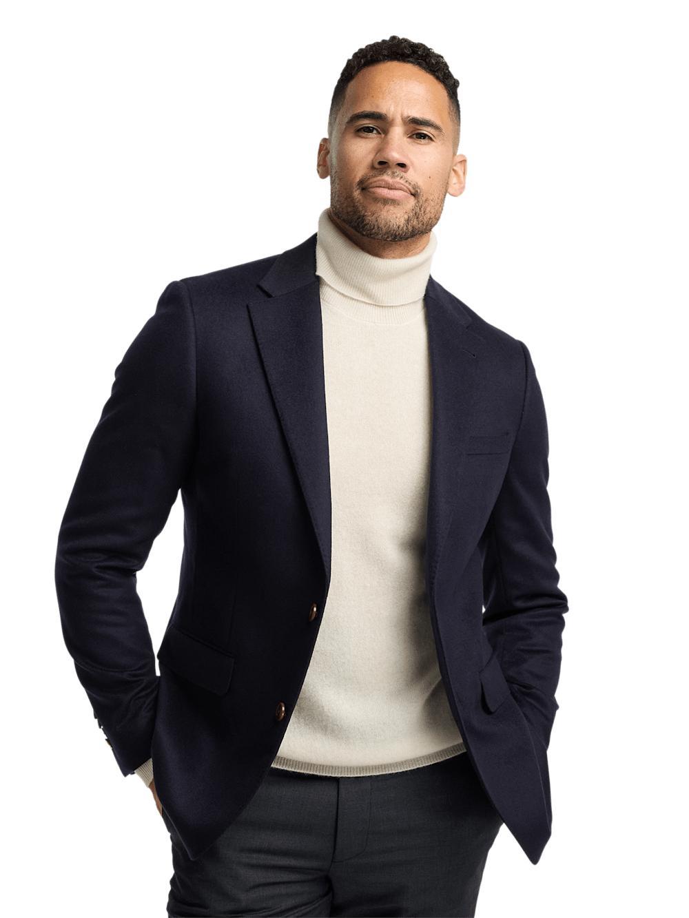 Cashmere Single Breasted Notch Lapel Sport Coat - Navy Product Image