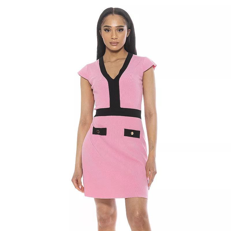 Womens ALEXIA ADMOR Rhea Knit V-Neck Contrast Trimmed Fit & Flare Mini Dress Product Image