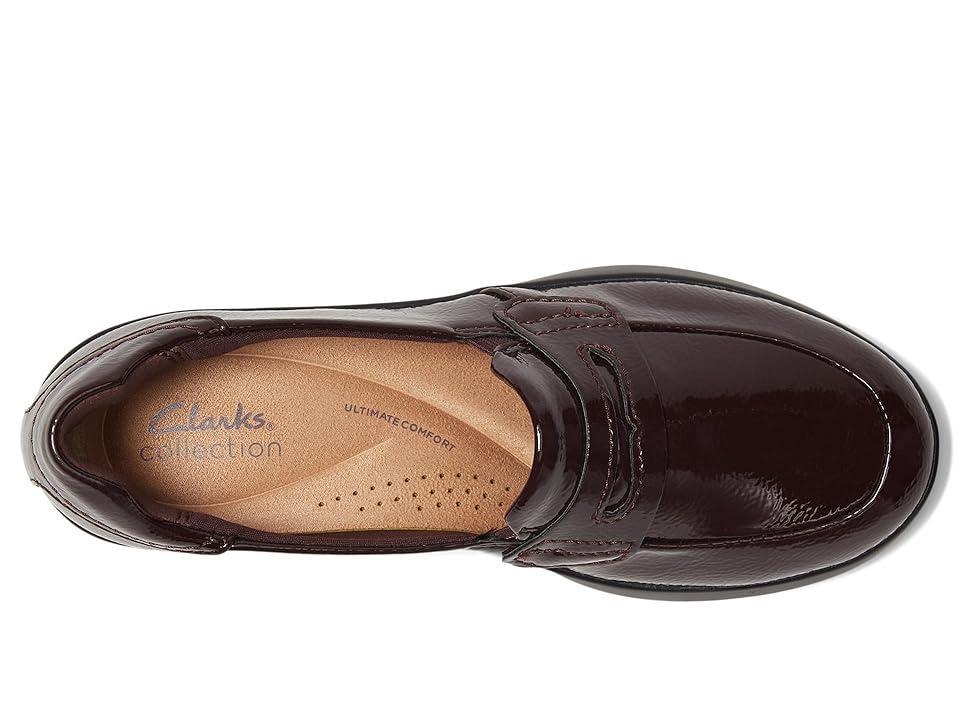 Clarks Ellowyn Penny (Wine Crinkle Patent Synthetic) Women's Flat Shoes Product Image