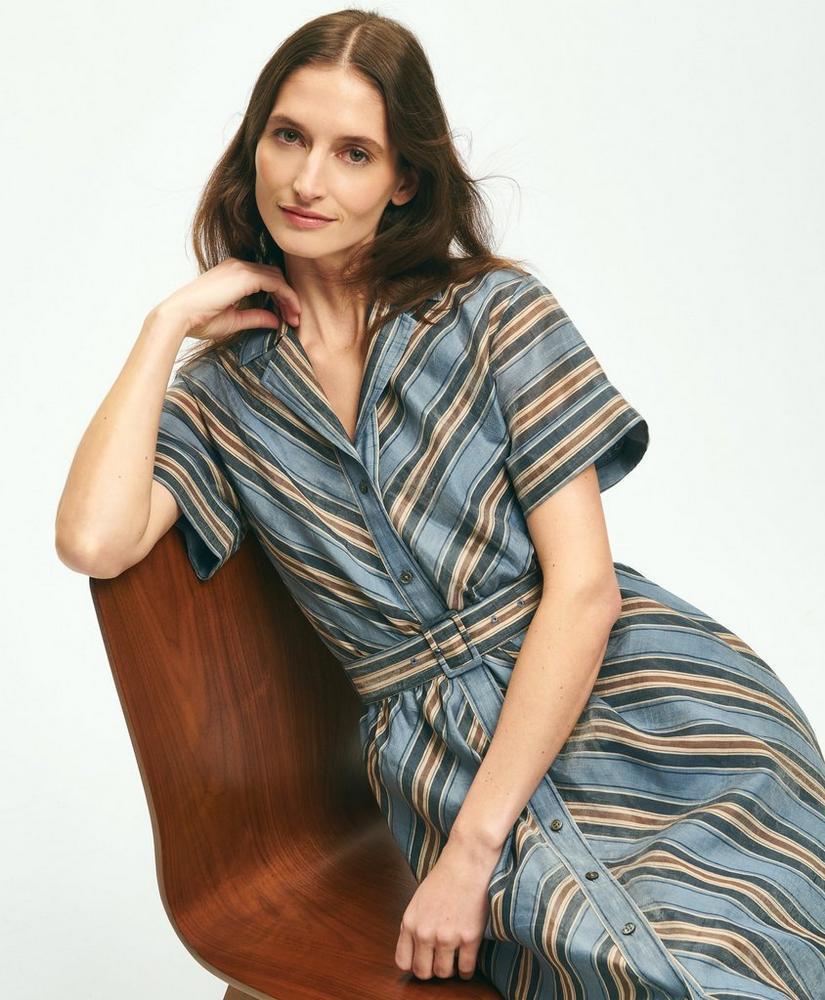 Nipped-Waist Chevron Shirt Dress In Linen Blend Product Image